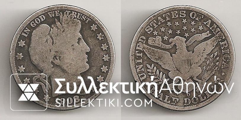 USA 1/2 Dollar 1908 o VG/F